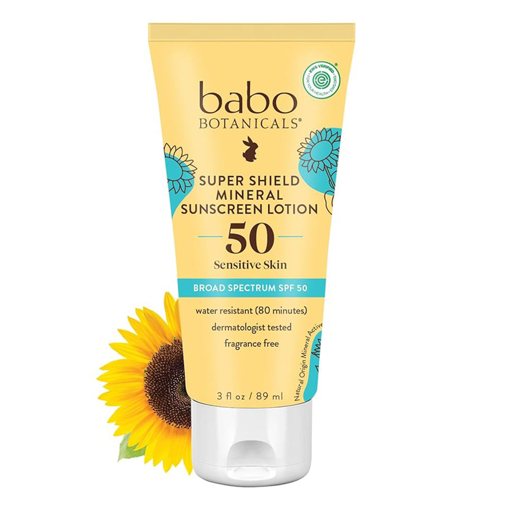 Babo Botanicals Sheer Mineral Sensitive Gentle SPF 50 Sunscreen Lotion, 3 Oz
