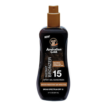 Australian Gold Sunscreen Spray Gel with Instant Bronzer SPF 15, 8 Oz