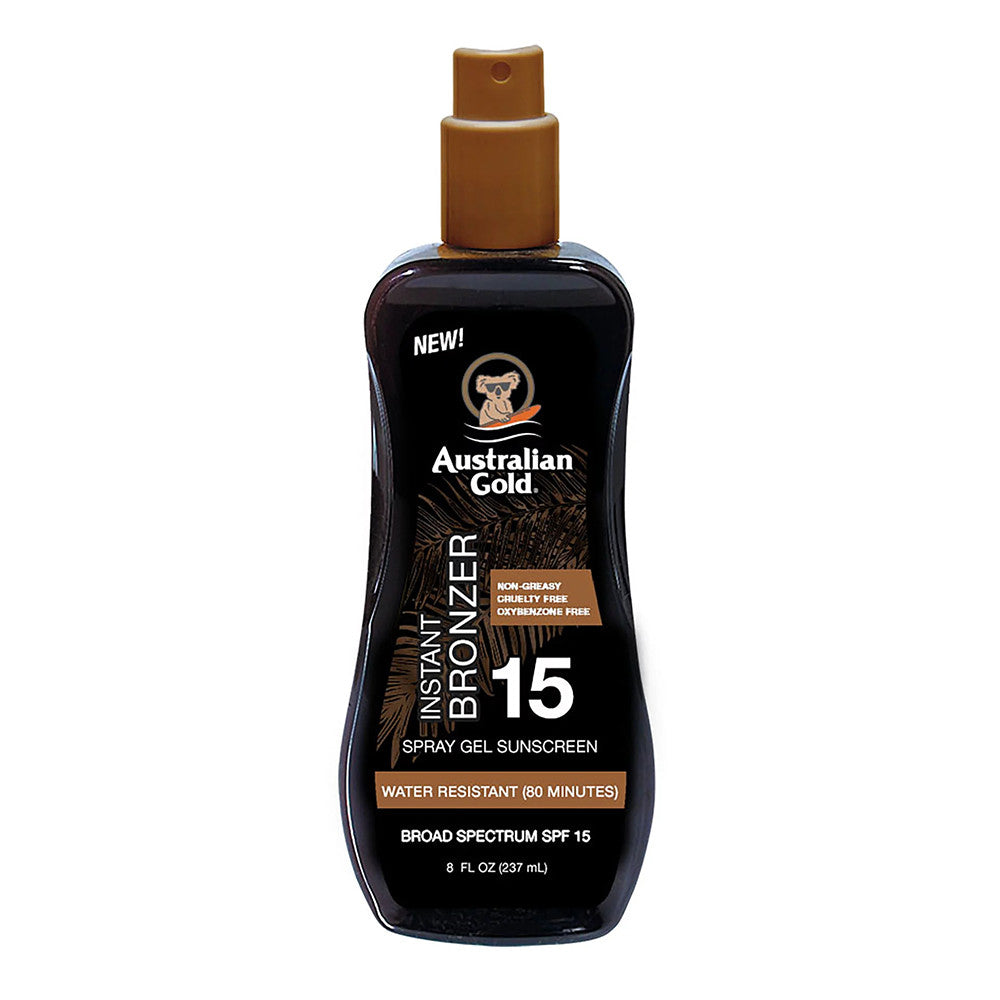 Australian Gold Sunscreen Spray Gel with Instant Bronzer SPF 15, 8 Oz