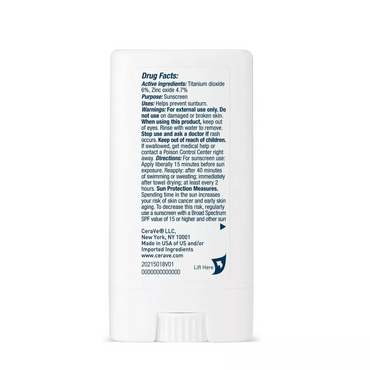 CeraVe Sunscreen Stick Lightweight Sunscreen SPF 50, 0.47 Oz