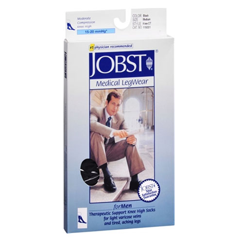 Jobst Medical Legwear For Mens Socks, Knee High 15-20 Mmhg Compression, White Color, Size: Large - 1 Box