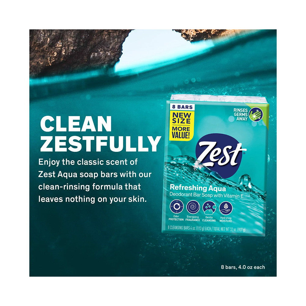 Zest Aqua with Vitamin E Refreshing Soap Bars, 4 Oz, 8 Ea