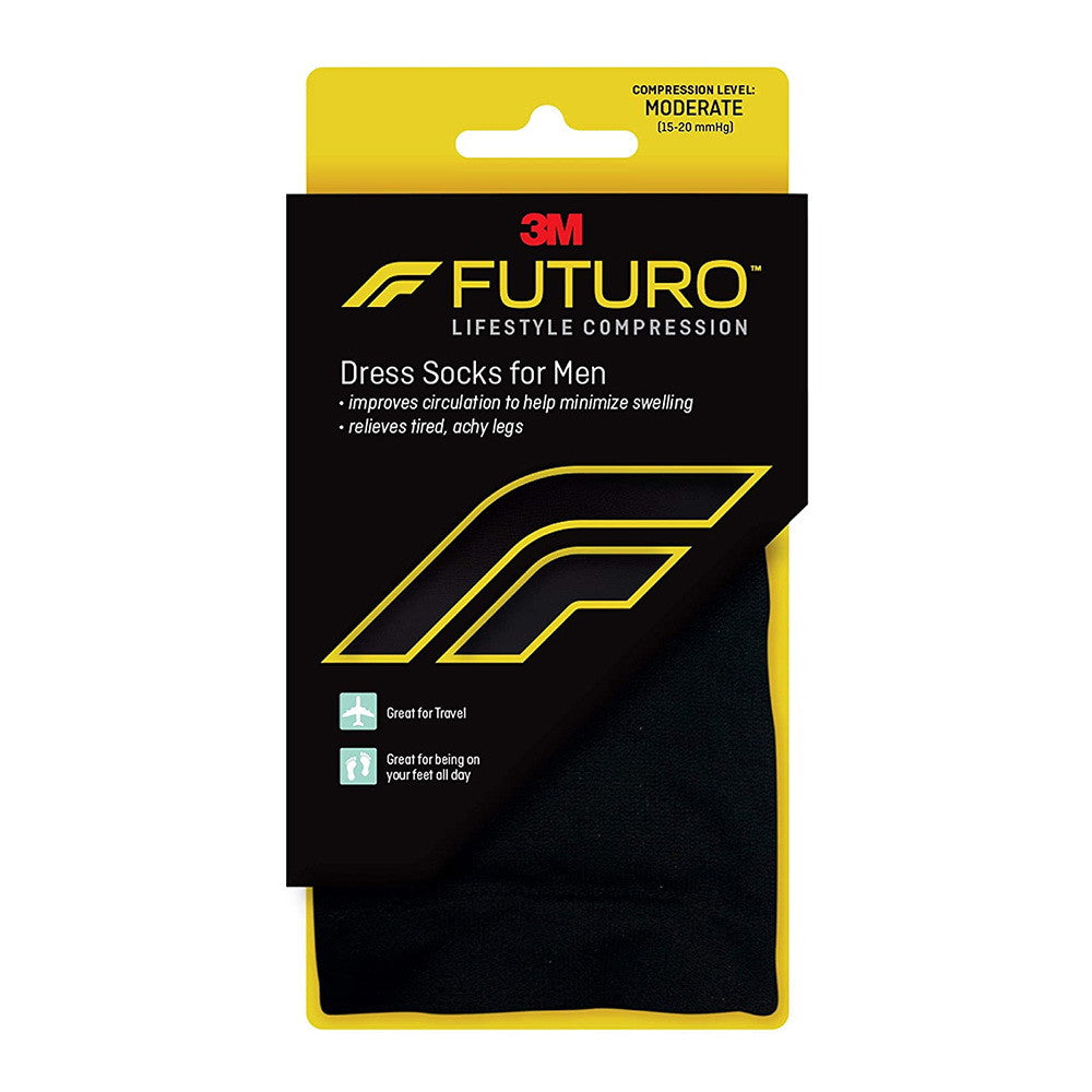 Futuro Revitalizing Mens Dress Socks, Black Medium, Moderate (15-20 Mmhg), 1 Pr