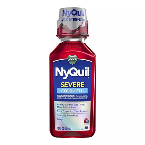 Vicks NyQuil Severe Cold and Flu Acetaminophen Relief Liquid, Berry, 12 Oz