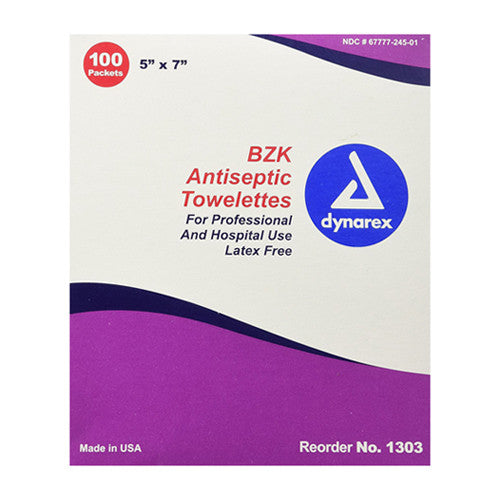 Benzalkonium Antiseptic Towelettes 5x 7 Packets - 100 Ea