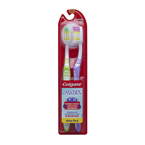 Colgate Plus Toothbrush Dual Cleaning Tip Twin Pack, Soft, 2 Ea