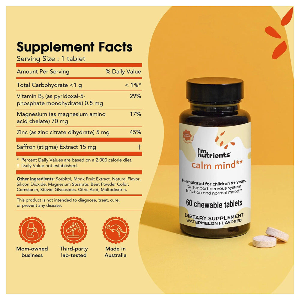 Im Nutrients Childrens Calm Mind Support Dietary Supplement Chewable Tablets 60Ea