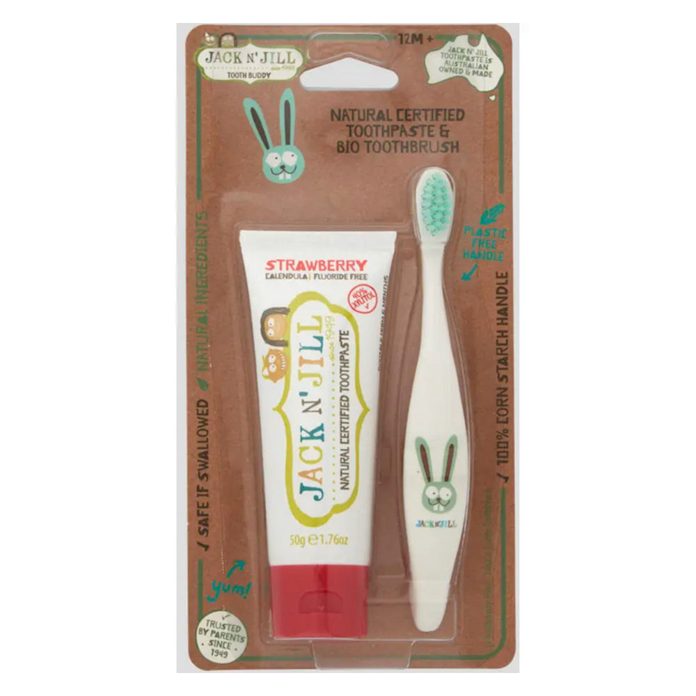 Jack N Jill Tooth Buddy Strawberry Natural Toothpaste and Bio Brush Bunny Set 2Ea