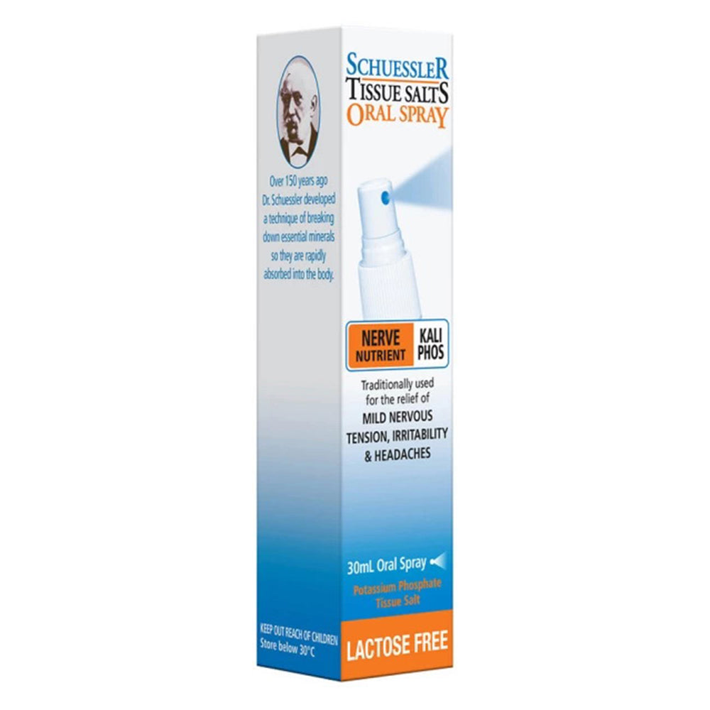 Schuessler Tissue Salts Oral Spray Kali Phos Nerve Nutrient Relief of Mild Nervous Tension Irritability and Headaches 30ml