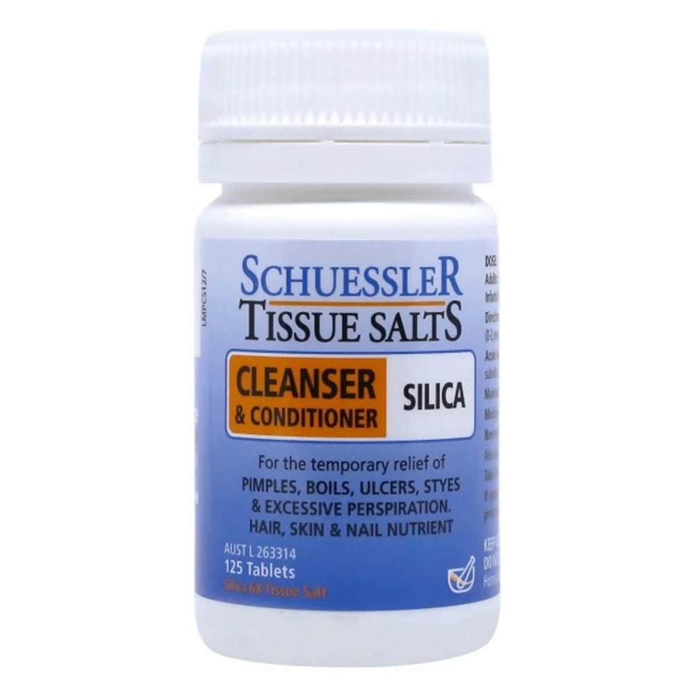 Schuessler Tissue Salts Silica Cleanser and Conditioner Relief Pimples Ulcers Excessive Perspiration Hair Skin and Nail Tablets 125Ea
