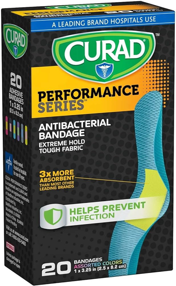 Curad Performance Series Anti Bacterial Bandages, Extra Large, 20 Ea