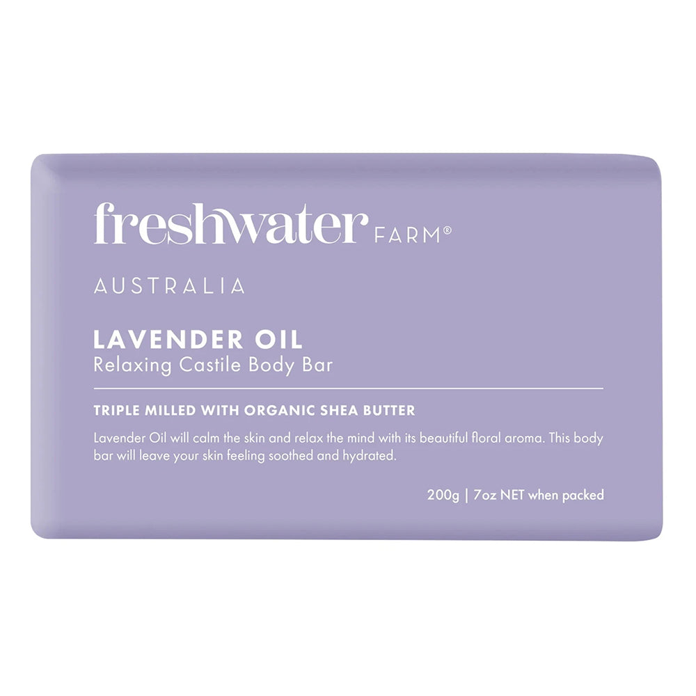 Freshwater Farm Australia Castile Body Bar with Lavender Oil for Gentle Cleansing and Relaxing Skin 7Oz (200g)