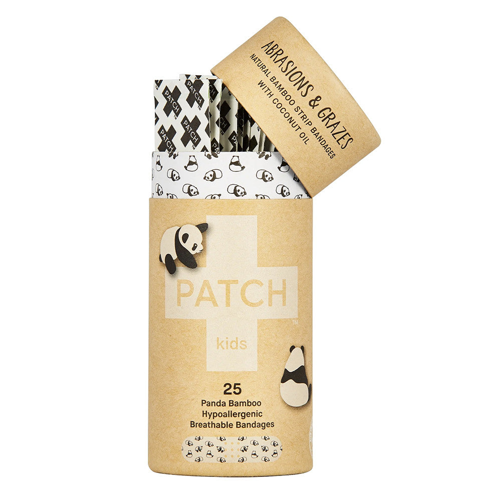 Patch Kids Organic Bamboo Adhesive Strip Panda Print Bandages with Coconut Oil, 25 Ea