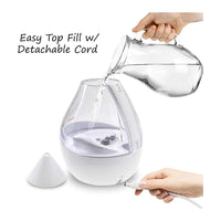 Crane Drop Ultrasonic Cool Mist Humidifier Filter Free, Clear and White, 1 Gal