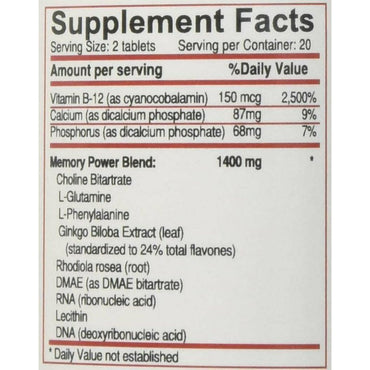 Memory Power Plus Vitamin Tablets , 40 Ea