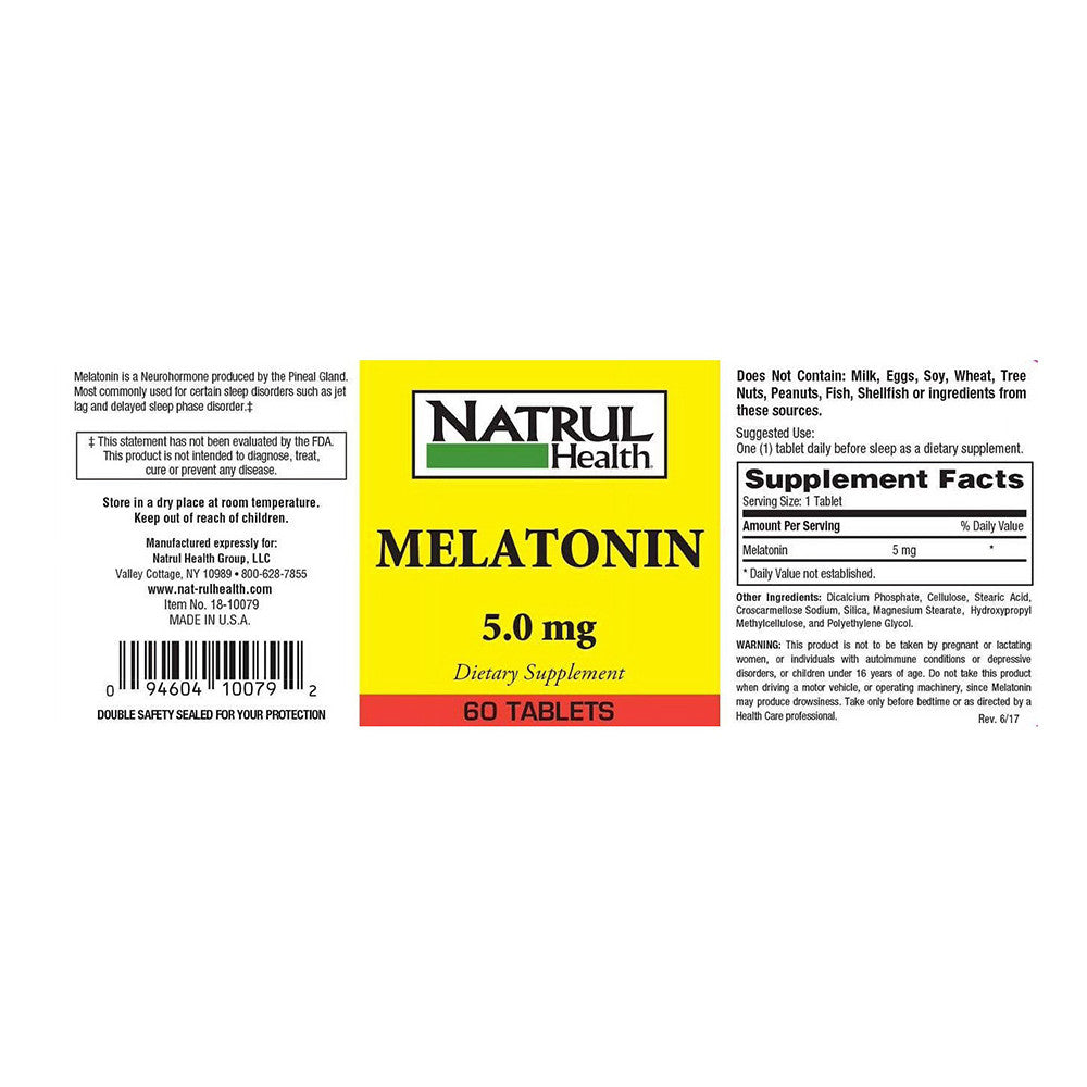 Nat Rul Health Melatonin 5 Mg Supplement Tablets, 60 Ea