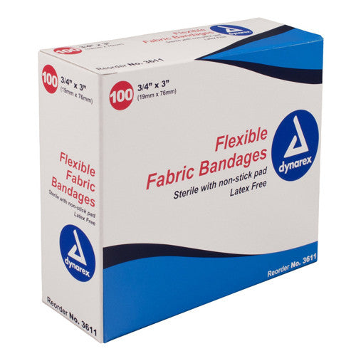 Flexible Fabric Adhesive Bandages, 3/4 Inches X 3 Inches, 100 Ea