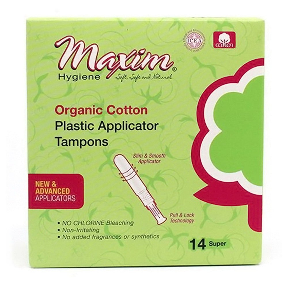 Maxim Organic Cotton Plastic Applicator Tampons, Super, 14 Ea