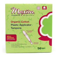 Maxim Organic Cotton Plastic Applicator Tampons, Super, 14 Ea