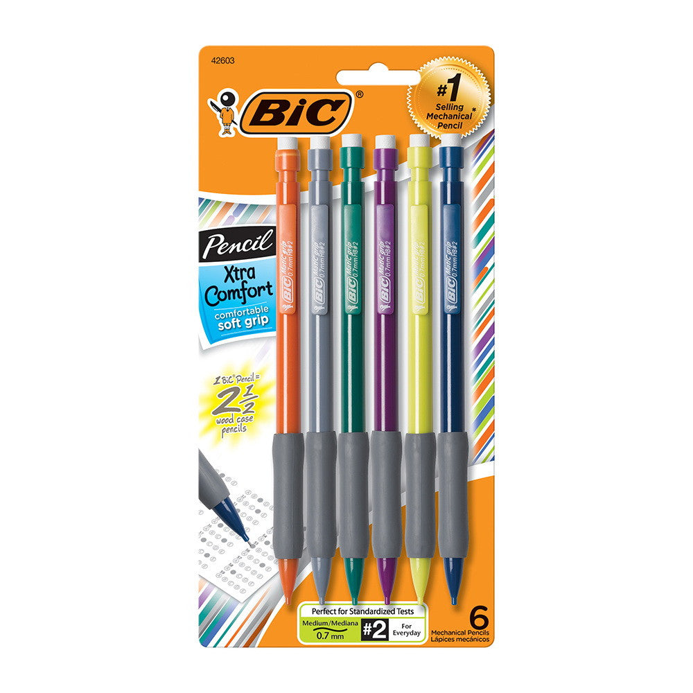 BIC Xtra Comfort Soft Grip Mechanical Pencils 0.7mm Multicolor, 6 Ea, 6 Pack