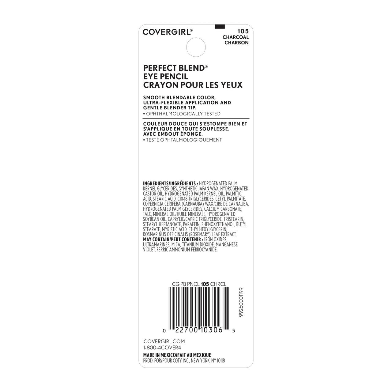 Cover Girl Perfect Blend Eye Pencil, Charcoal, Neutral Shade #105, 0.03 Oz