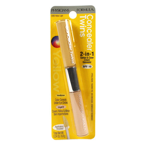 Physicians Formula Twins Cream 2-In-1 Correct And Cover Concealer, Yellow / Light - 0.24 Oz