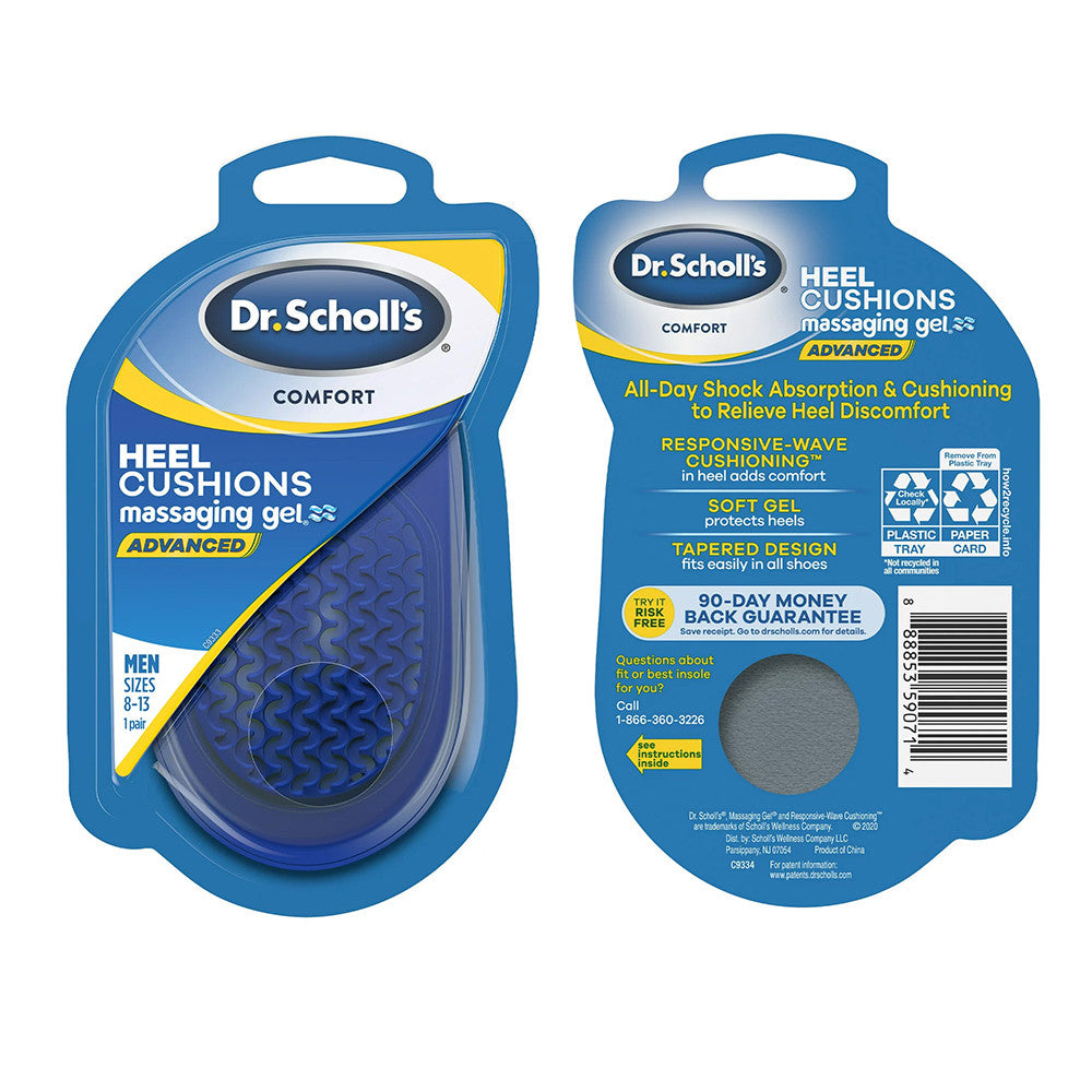 Dr. Scholls Comfort Heel Cushions Advanced Massaging Gel Men's 8-13 - 1 Pr