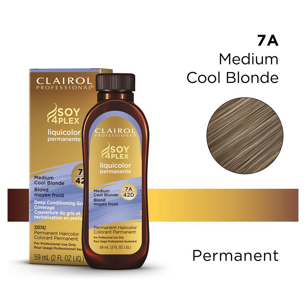 Clairol Professional Soy4plex Liquicolor Permanent Hair color, 7A/42D Medium Cool Blonde, 2 Oz