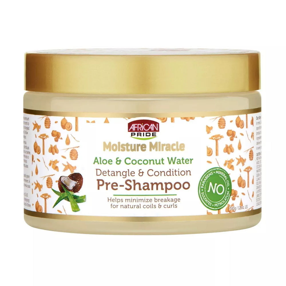 African Pride Aloe and Coconut Water Detangle and Condition Pre Shampoo for Curly and Coily Hair 12Oz (340g)