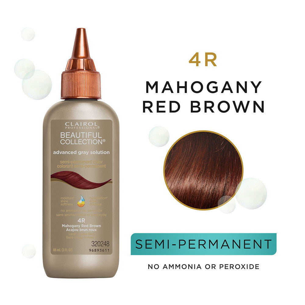 Clairol Advanced Gray Solution Semi Permanent Hair Color, 4R Mahogany Red Brown, 3 Oz