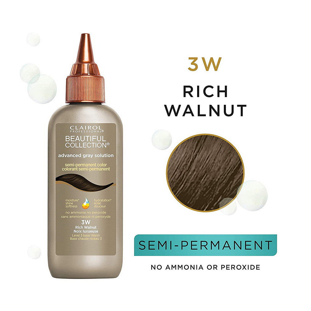 Clairol Professional Advanced Gray Solution Semi Permanent Hair Color, Rich Walnut 3W, 3 Oz