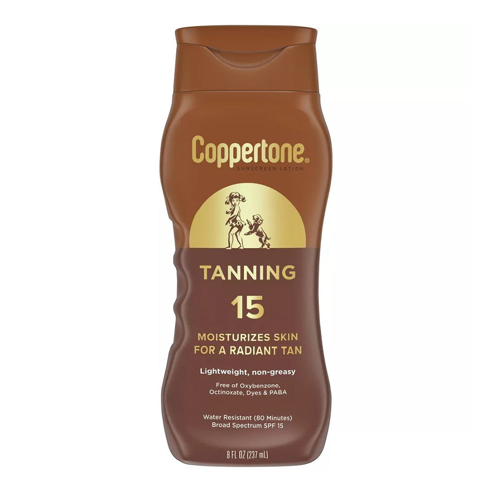 Coppertone Tanning Sunscreen Lotion SPF 15 Broad Spectrum for Sun Protection 8Oz (237ml)
