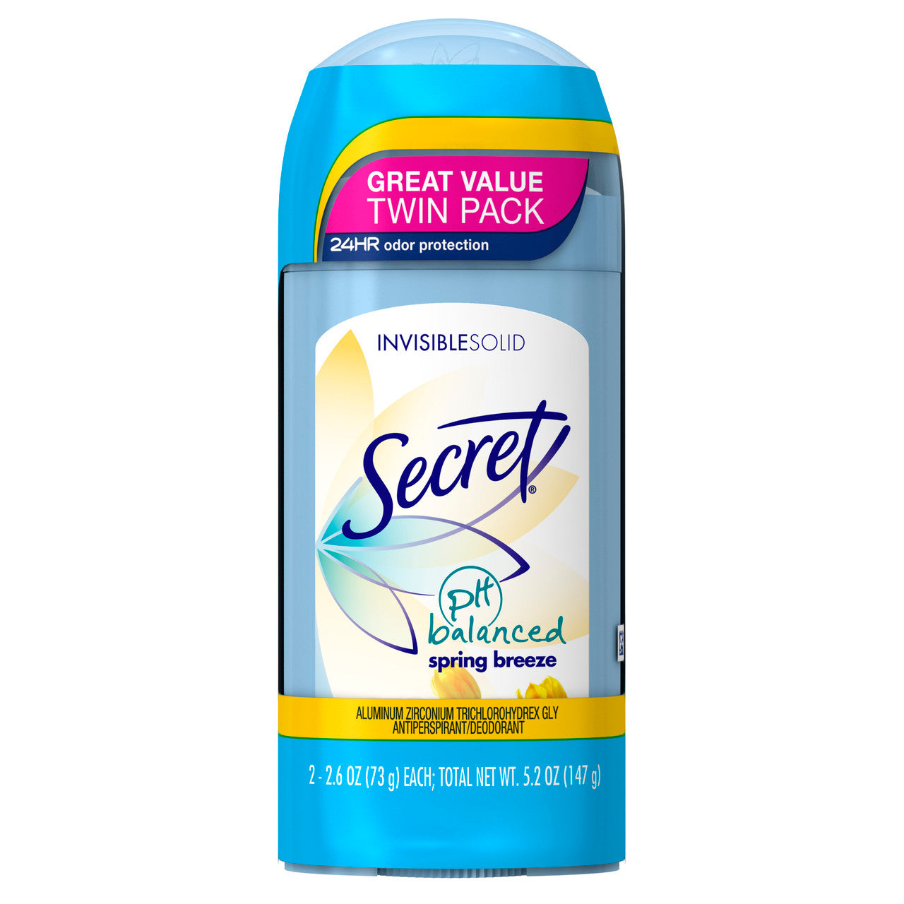 Secret Invisible Solid Antiperspirant and Deodorant, Twin Pack, Spring Breeze, 2.6 Oz