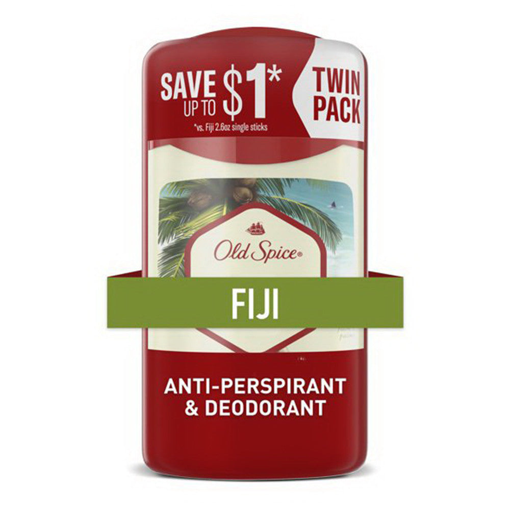 Old Spice Invisible Solid Antiperspirant and Deodorant for Men Fiji with Palm Tree, Twin pack, 2 X 2.6 Oz