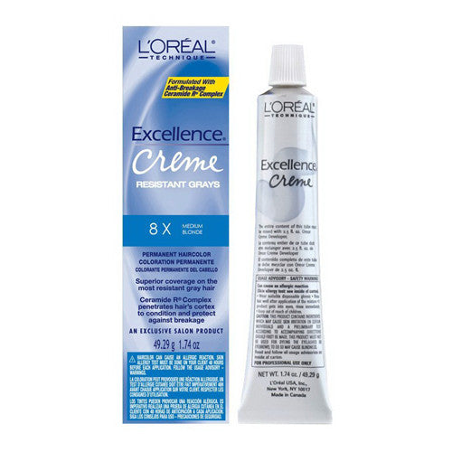 Loreal Excellence Resistant Gray Permanent Creme Haircolor 8X Medium Blonde, 1.74 Oz