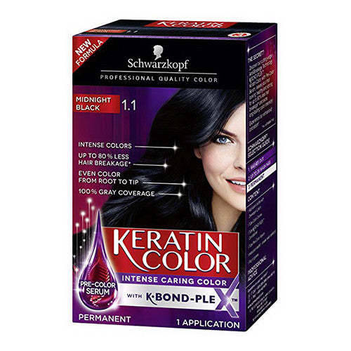 Schwarzkopf Keratin Color Anti Age Hair Color, Midnight Black 1.1, 2.03 Oz