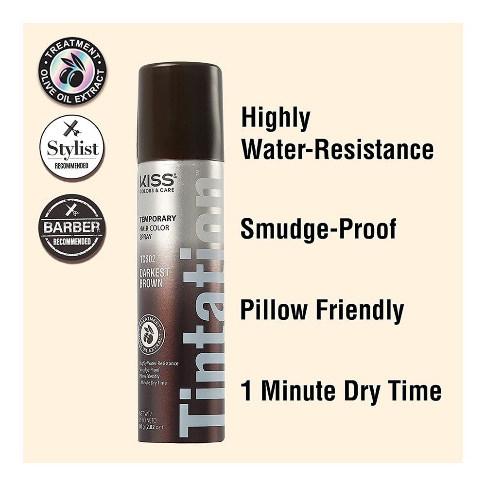 Kiss Tintation Darkest Brown Temporary Hair Color Spray, 2.82 Oz