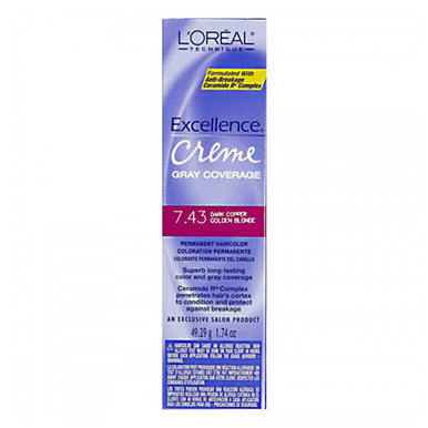 Loreal Excellence Dark Copper Golden Blonde #7.43 Creme Permanent Hair Color, 1.74 Oz