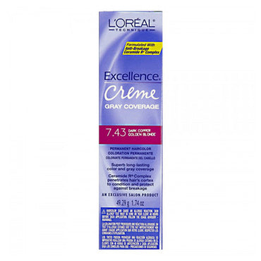 Loreal Excellence Dark Copper Golden Blonde #7.43 Creme Permanent Hair Color, 1.74 Oz