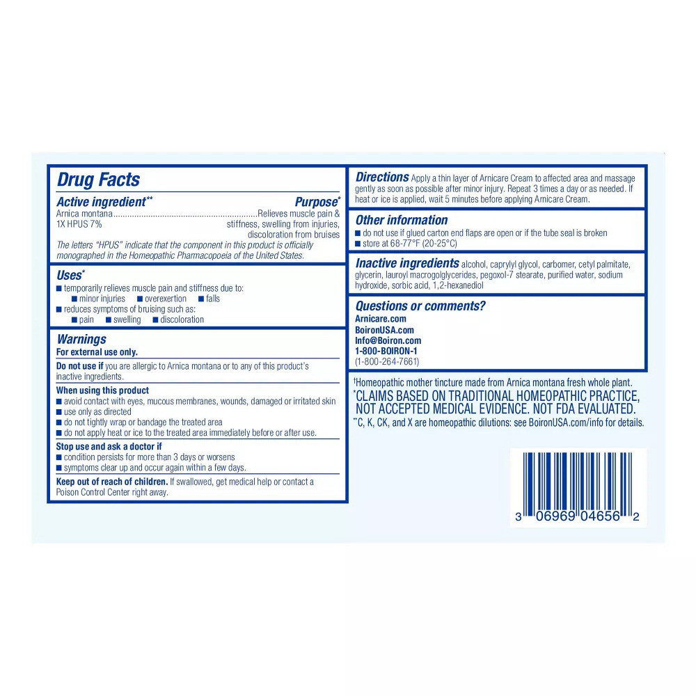Boiron Arnicare Homeopathic Pain Relief Cream, 2.5 oz