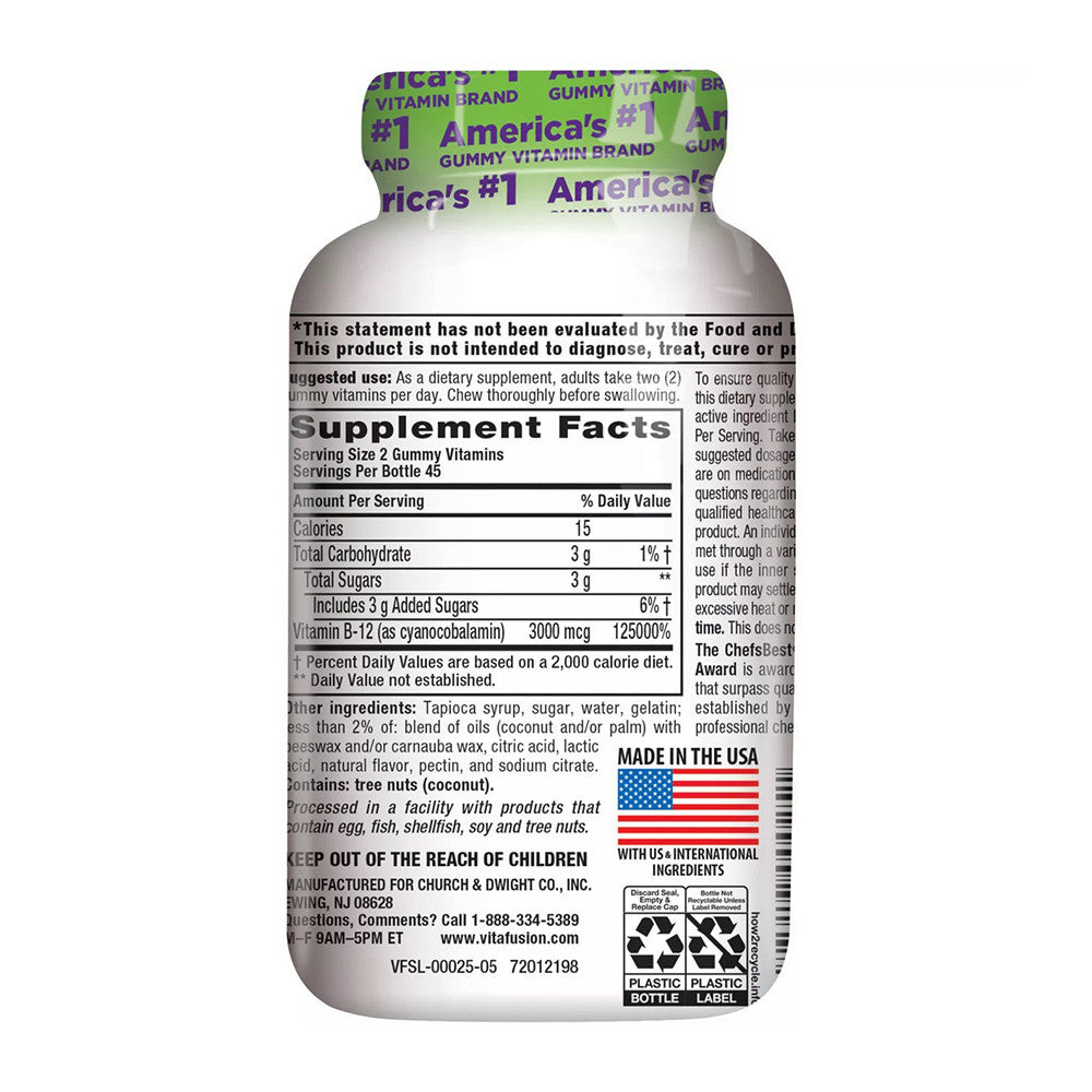 Vitafusion Vitamin B12 Extra Strength 3000 Mcg Gummies, Natural Cherry Flavor, 90 Ea
