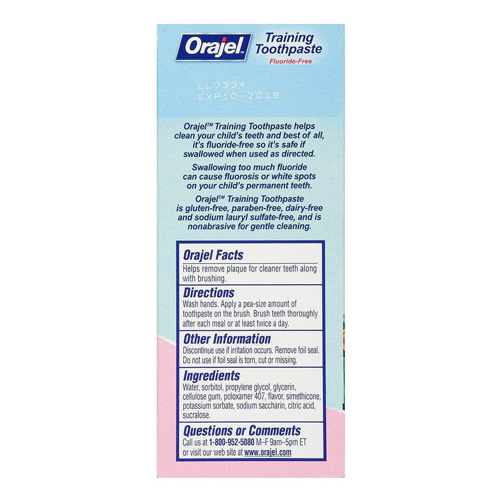 Orajel Training Fluoride-Free Toothpaste, Pinkie Fruity, 1.5 Oz