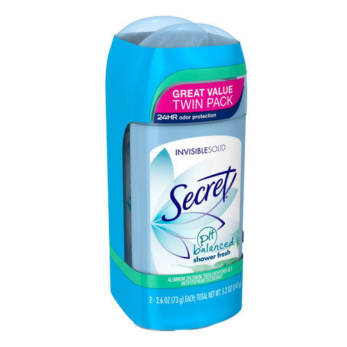 Secret Invisible Solid Antiperspirant Deodorant PH Balanced Shower Fresh Scent, 2.6 Oz/ 2 pack