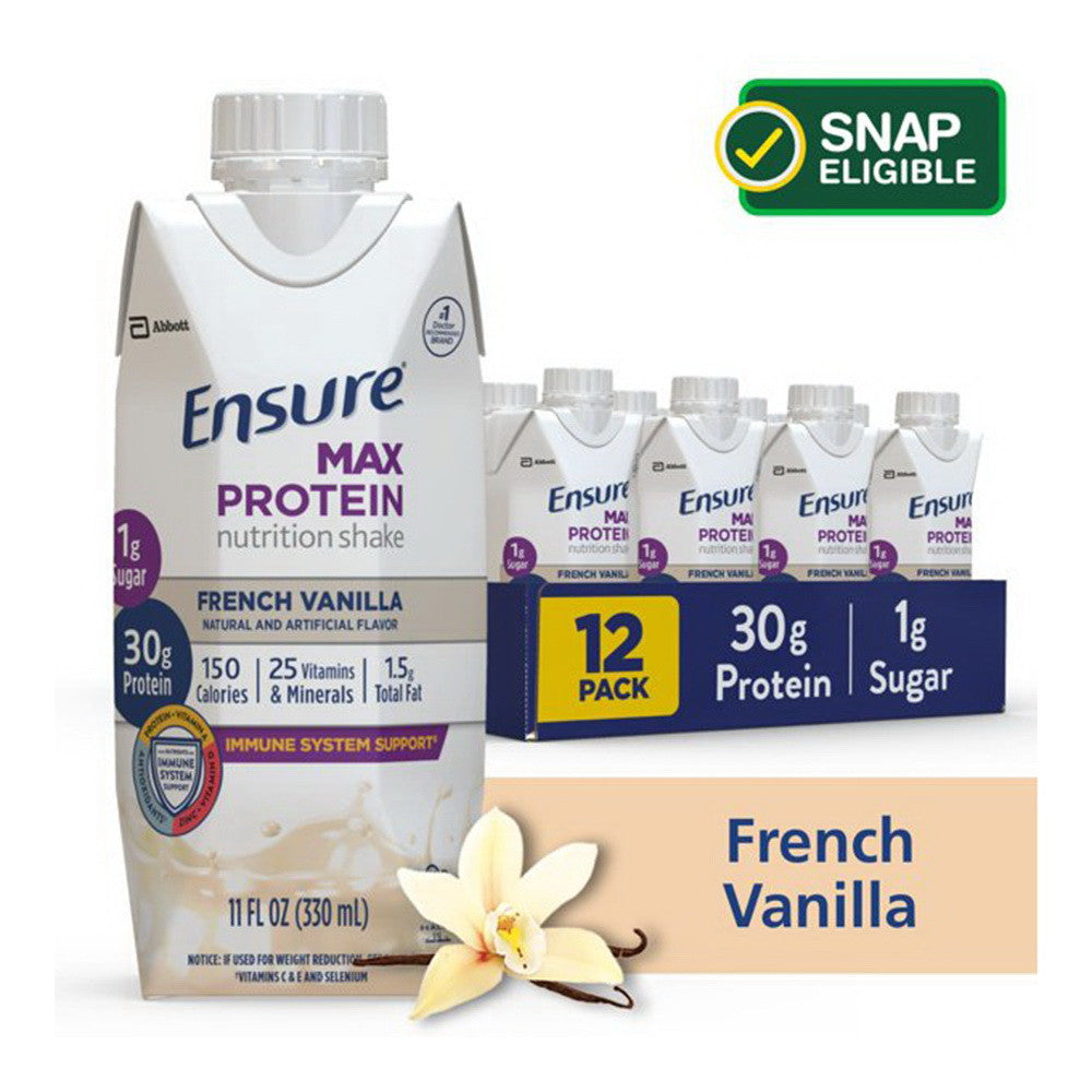 Ensure Max Protein Nutrition Shake, French Vanilla, 11 fl oz, 12 Count