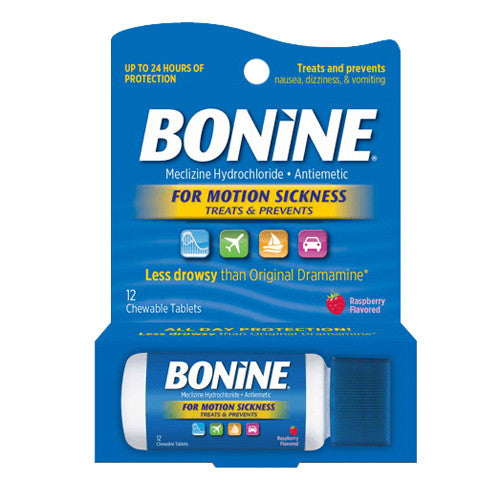 Bonine Motion Sickness Protection Chewable Tablets, Raspberry, 12 Ea