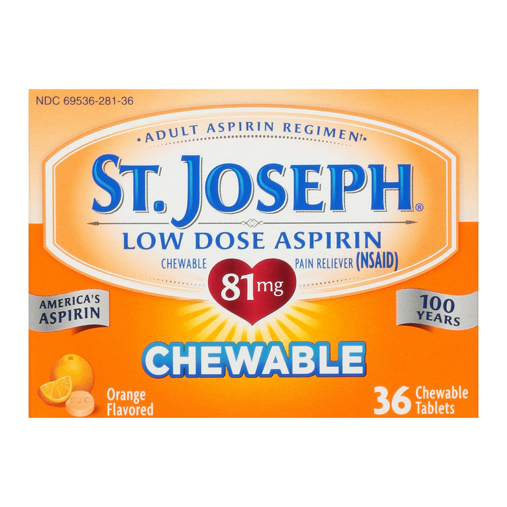 St.Joseph Chewable Aspirin Pain Reliever 81Mg Tablets, Orange, 36 Ea