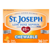 St.Joseph Chewable Aspirin Pain Reliever 81Mg Tablets, Orange, 36 Ea