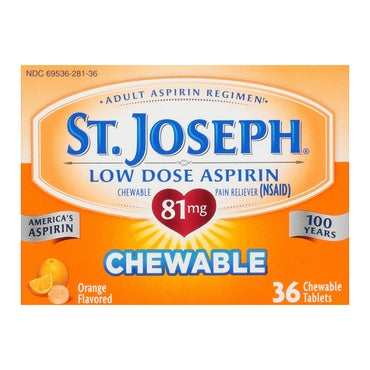 St.Joseph Chewable Aspirin Pain Reliever 81Mg Tablets, Orange, 36 Ea