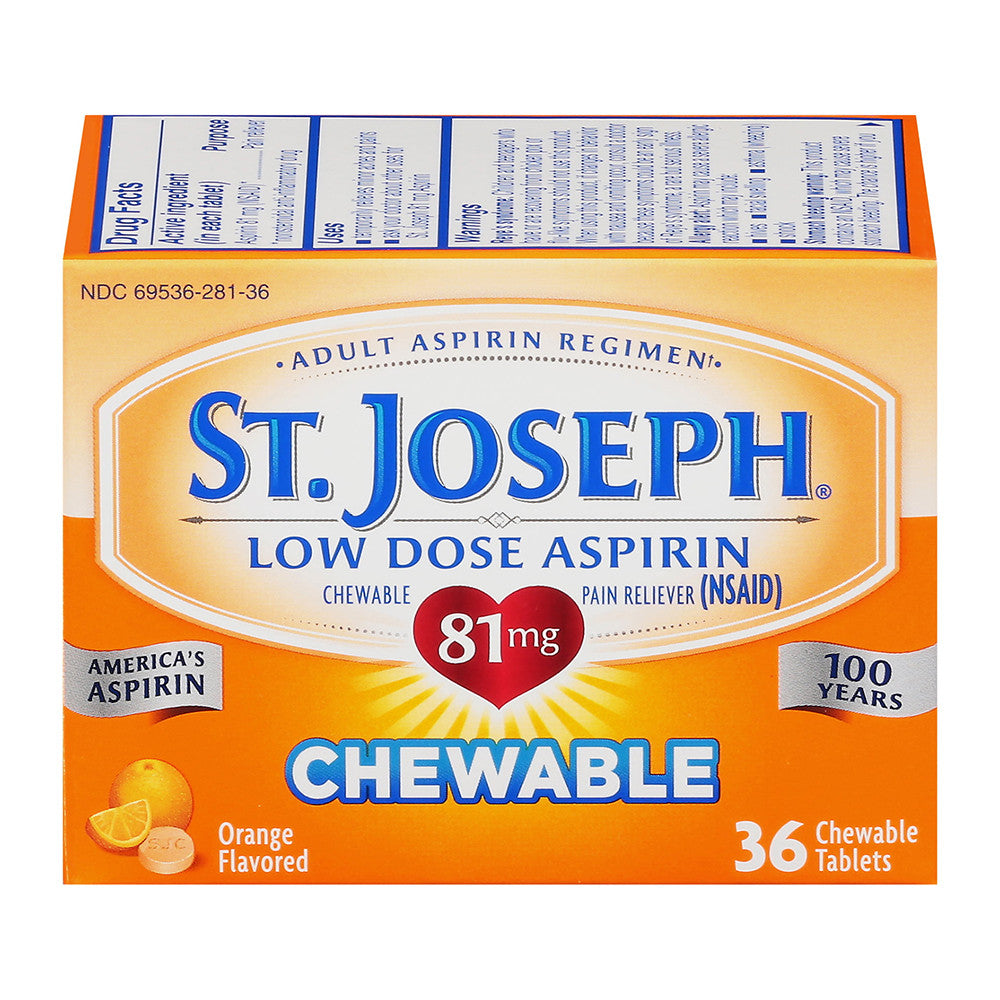 St.Joseph Chewable Aspirin Pain Reliever 81Mg Tablets, Orange, 36 Ea
