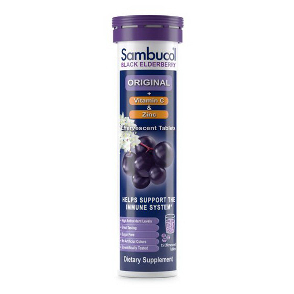 Sambucol Black Elderberry Original Formula Vitamin C Plus Zinc Effervescent Tablets, 15 Ea